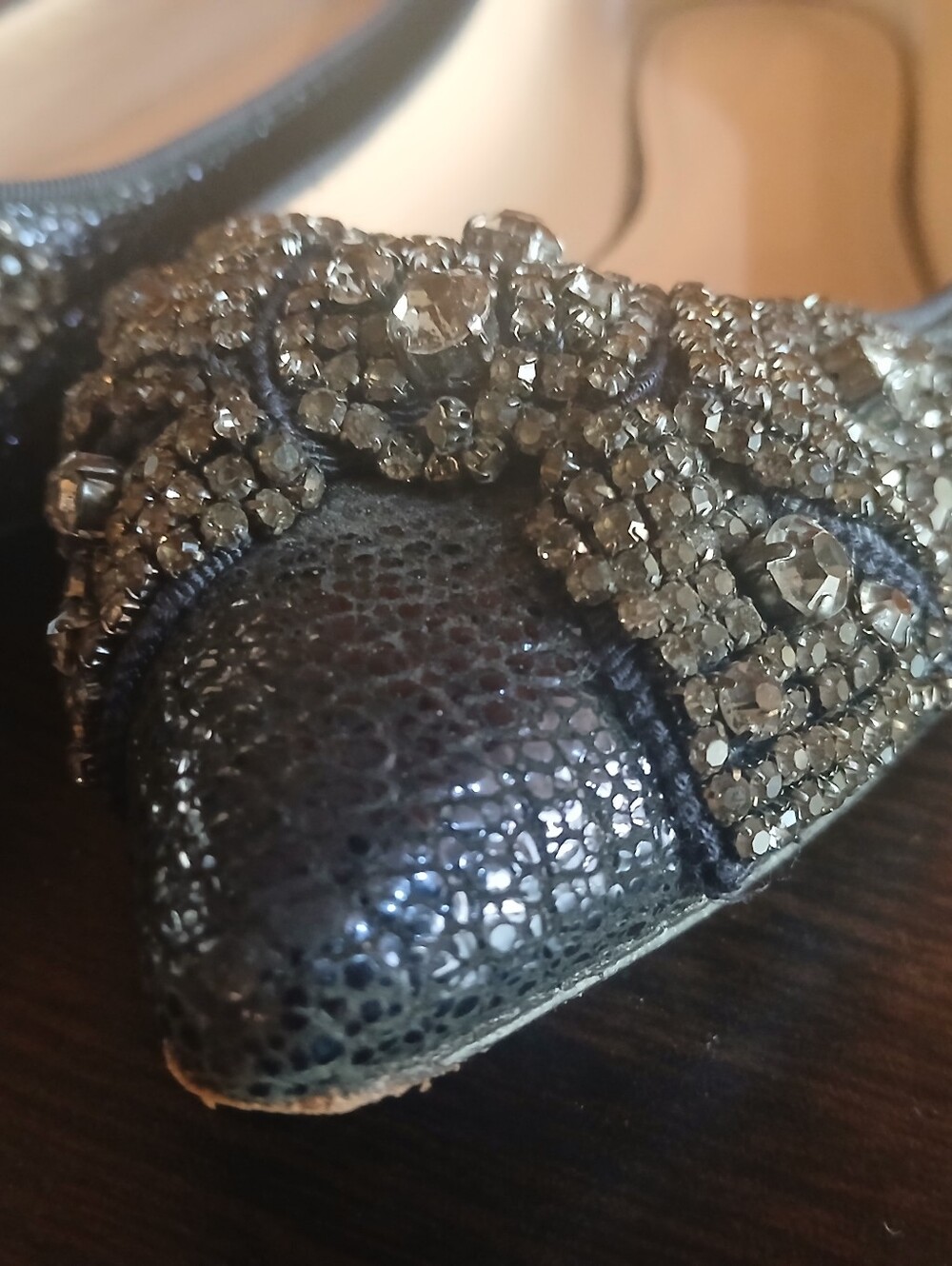 TORY BURCH black textured patent leather rhinestone flats - Picture 5 of 7